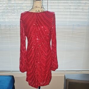 Premier Red Sequin Long Sleeve Dress